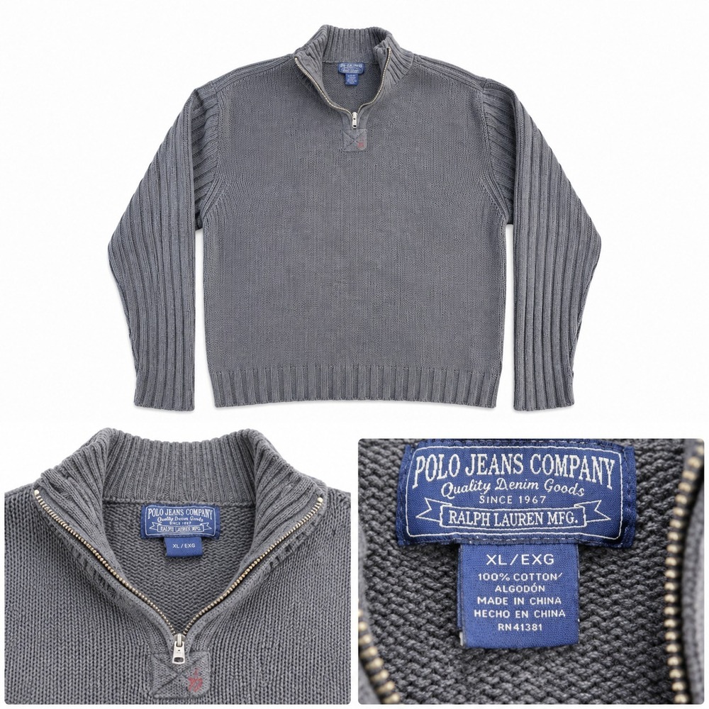 Ralph Lauren Polo jeans company Sweater Men's XL gray 1/4 Zip Long Sleeve - Picture 1 of 9